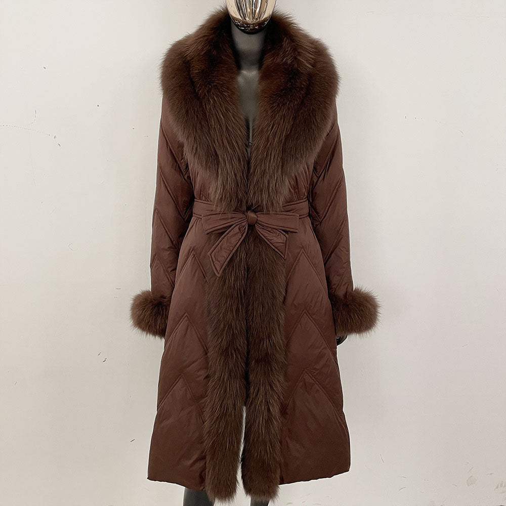 25 Höst och vinter high-end gåsdun kläder kvinnlig räv hår sjal krage dunjacka midja medium och lång ung mode varm