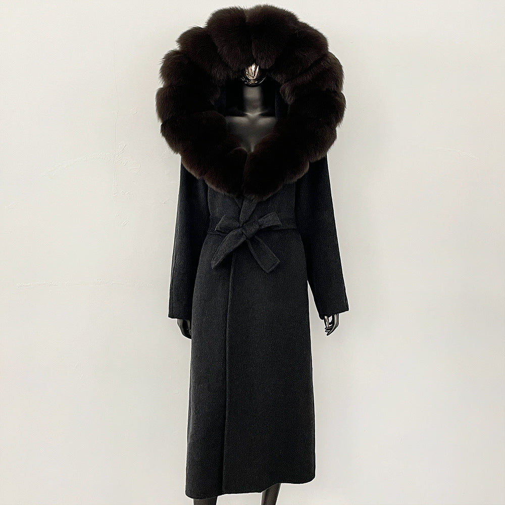 2025 autumn and winter new high-end coat mink woolen coat women's lace-up high-quality double-sided woolen coat