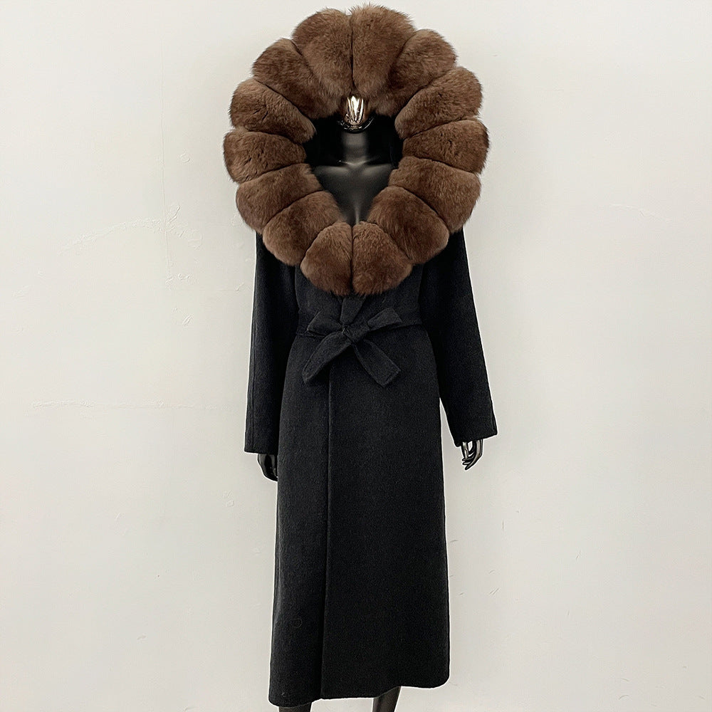 2025 autumn and winter new high-end coat mink woolen coat women's lace-up high-quality double-sided woolen coat