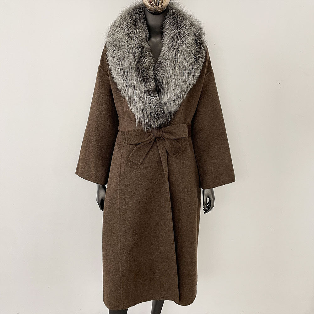 Högkvalitativ koreansk version kappa 2025 ullrock fashionabla smal passande kappa bandad dubbelsidig ullrock dam