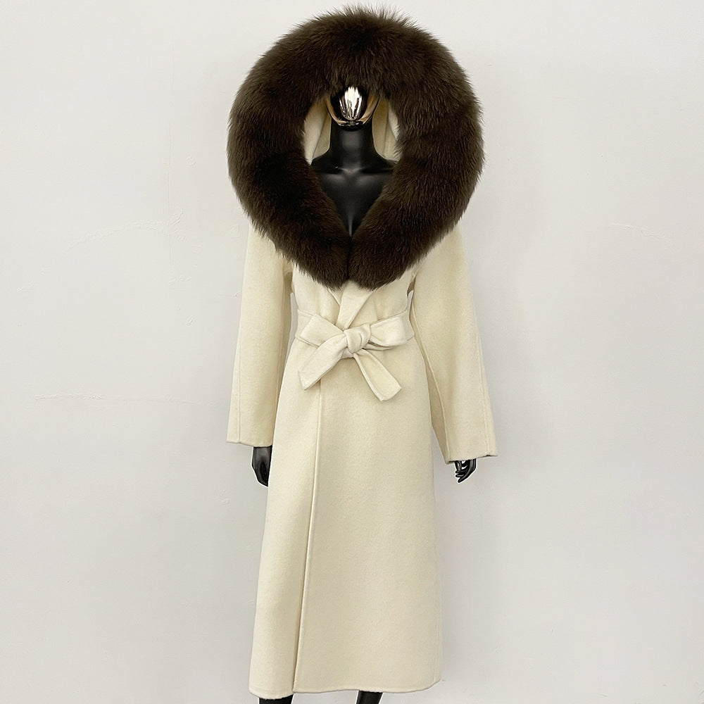 2025 autumn and winter new high-end coat mink woolen coat women's lace-up high-quality double-sided woolen coat