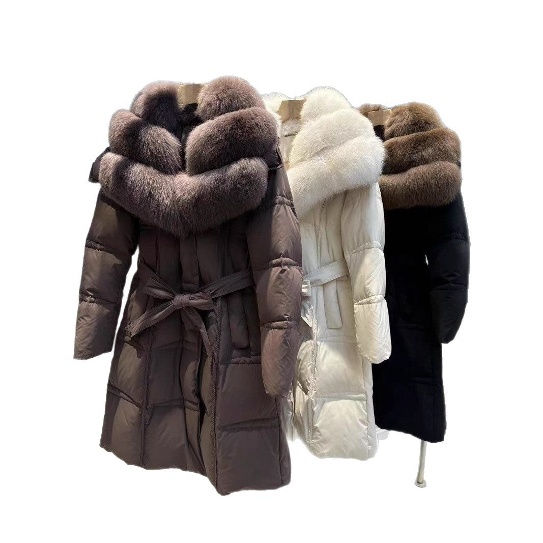 Kvinnors överdimensionerade räv päls krage vinter nytt mode främmande utseende tunn medium och lång kavaj vit anka dunjacka kvinnor