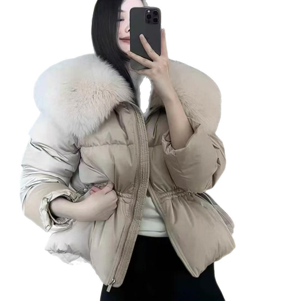 Spot kvinnors vinter explosion kort midja räv hår stor päls krage dunjacka kvinnors koreanska version lös kappa kvinnor