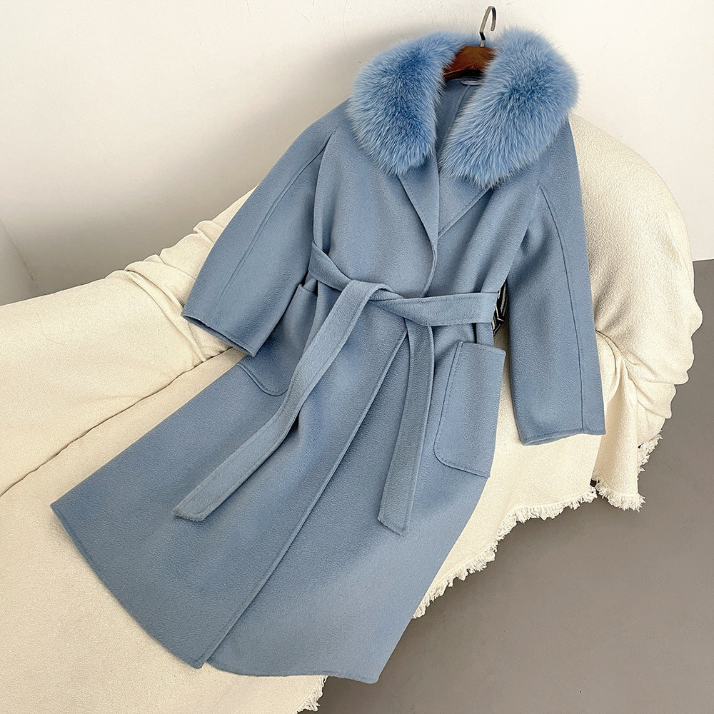 Autumn and winter woolen coat long Korean version of high-quality water ripple double-sided wool coat women's high-end cashmere coat