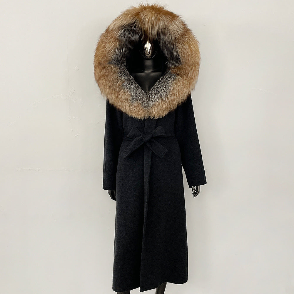 2025 autumn and winter new high-end coat mink woolen coat women's lace-up high-quality double-sided woolen coat