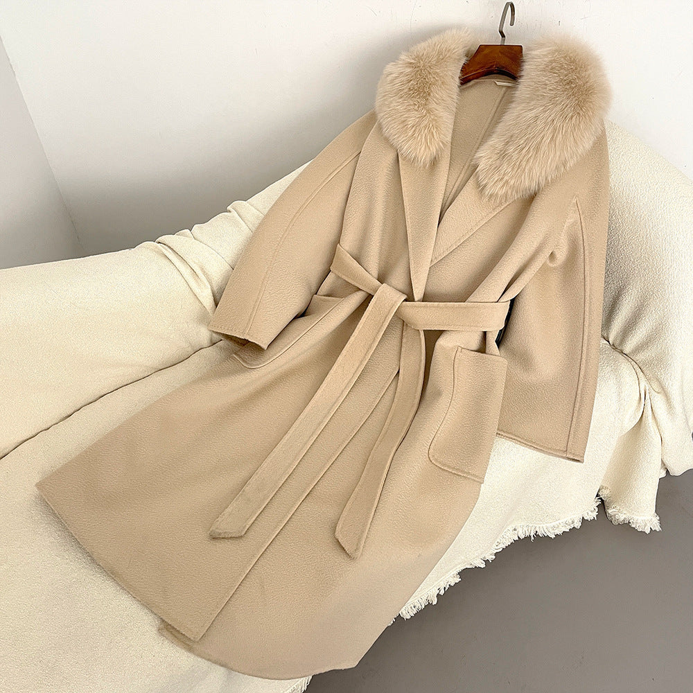 Autumn and winter woolen coat long Korean version of high-quality water ripple double-sided wool coat women's high-end cashmere coat