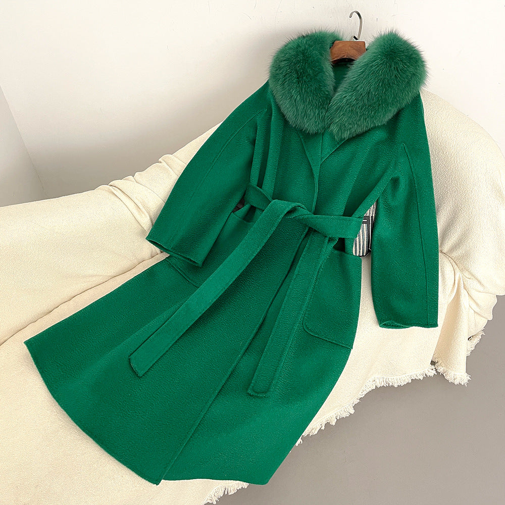 Autumn and winter woolen coat long Korean version of high-quality water ripple double-sided wool coat women's high-end cashmere coat