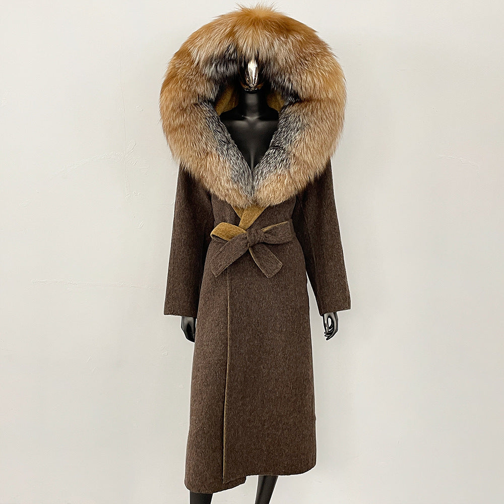2025 autumn and winter new high-end coat mink woolen coat women's lace-up high-quality double-sided woolen coat