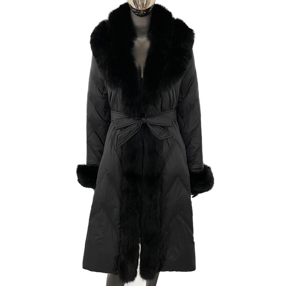 25 Höst och vinter high-end gåsdun kläder kvinnlig räv hår sjal krage dunjacka midja medium och lång ung mode varm