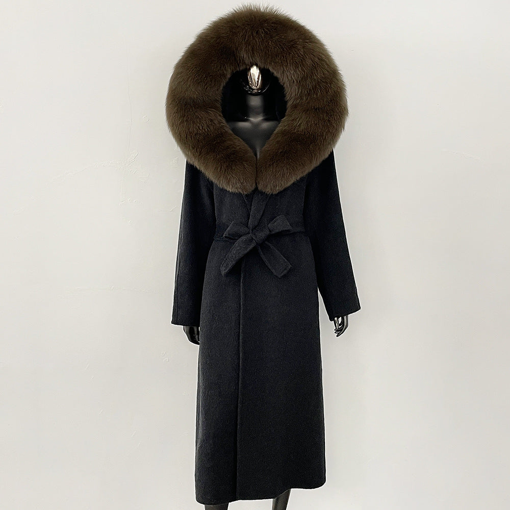 2025 autumn and winter new high-end coat mink woolen coat women's lace-up high-quality double-sided woolen coat