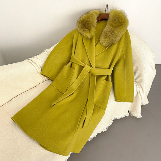 Autumn and winter woolen coat long Korean version of high-quality water ripple double-sided wool coat women's high-end cashmere coat