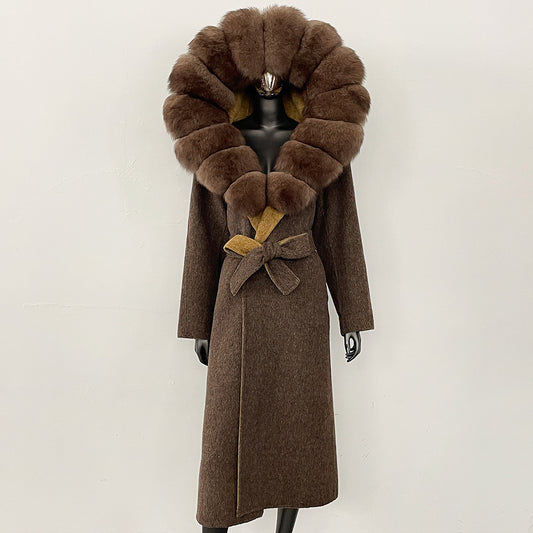 2025 autumn and winter new high-end coat mink woolen coat women's lace-up high-quality double-sided woolen coat