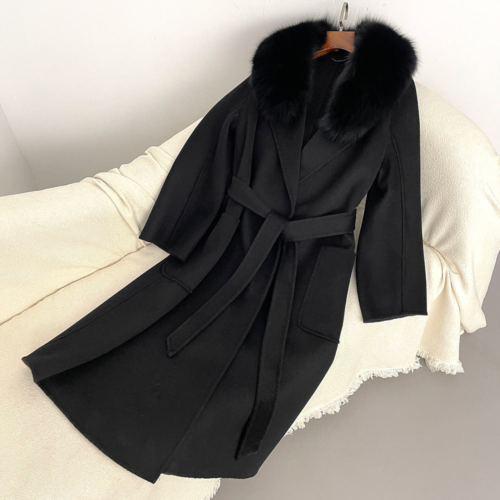 Autumn and winter woolen coat long Korean version of high-quality water ripple double-sided wool coat women's high-end cashmere coat