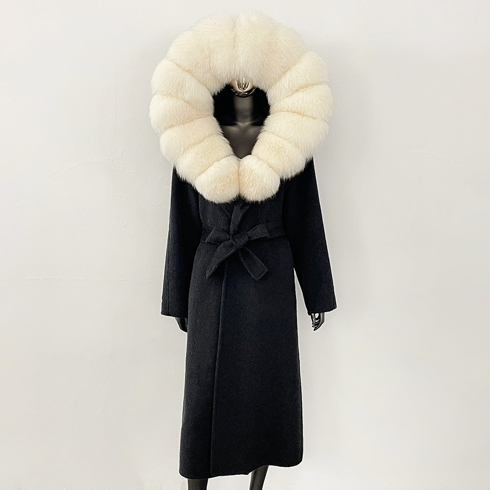 2025 autumn and winter new high-end coat mink woolen coat women's lace-up high-quality double-sided woolen coat