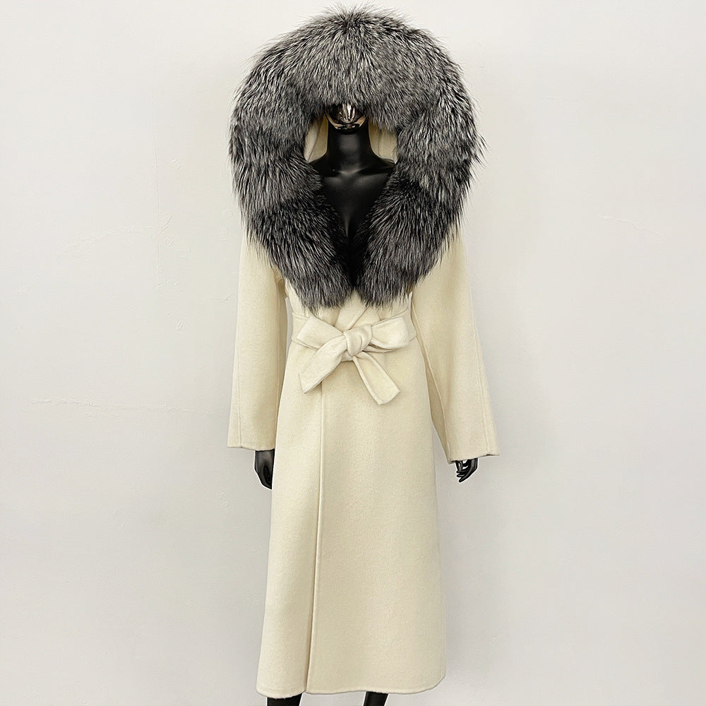 2025 autumn and winter new high-end coat mink woolen coat women's lace-up high-quality double-sided woolen coat