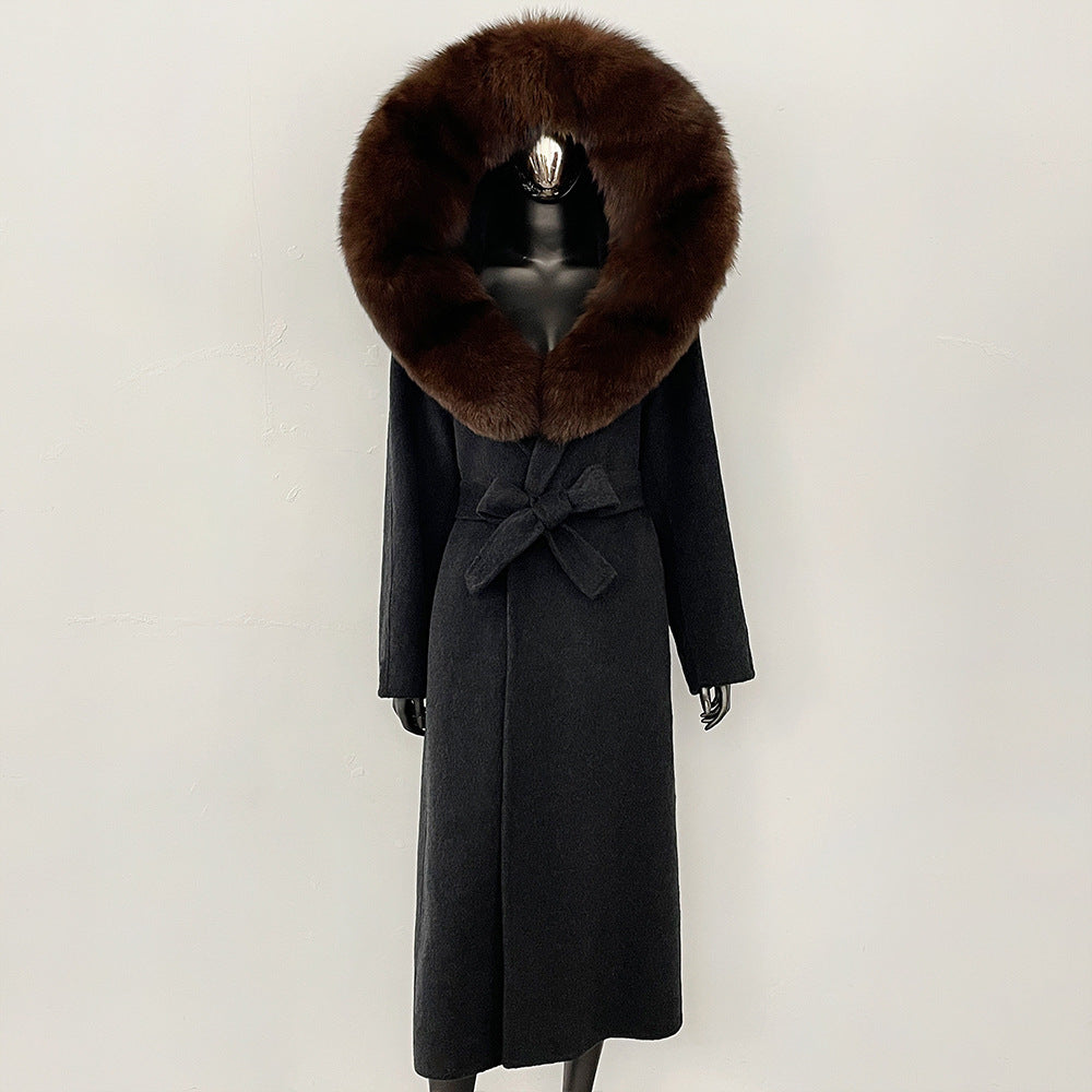 2025 autumn and winter new high-end coat mink woolen coat women's lace-up high-quality double-sided woolen coat