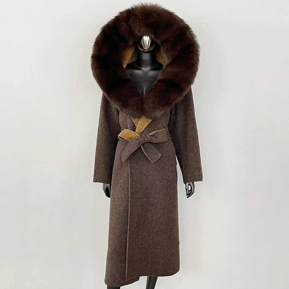 2025 autumn and winter new high-end coat mink woolen coat women's lace-up high-quality double-sided woolen coat