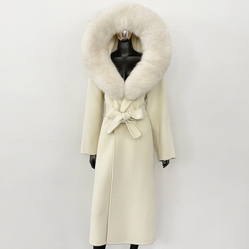2025 autumn and winter new high-end coat mink woolen coat women's lace-up high-quality double-sided woolen coat