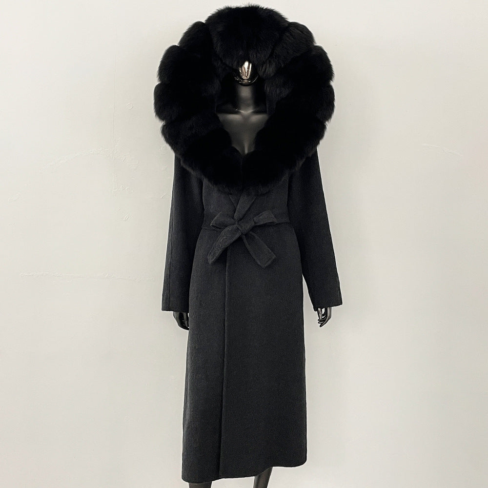 2025 autumn and winter new high-end coat mink woolen coat women's lace-up high-quality double-sided woolen coat
