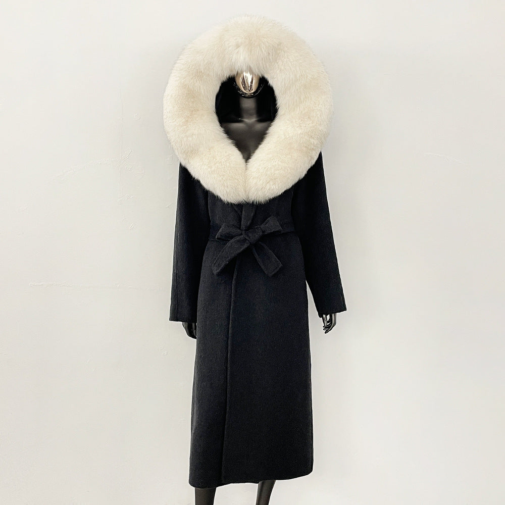 2025 autumn and winter new high-end coat mink woolen coat women's lace-up high-quality double-sided woolen coat