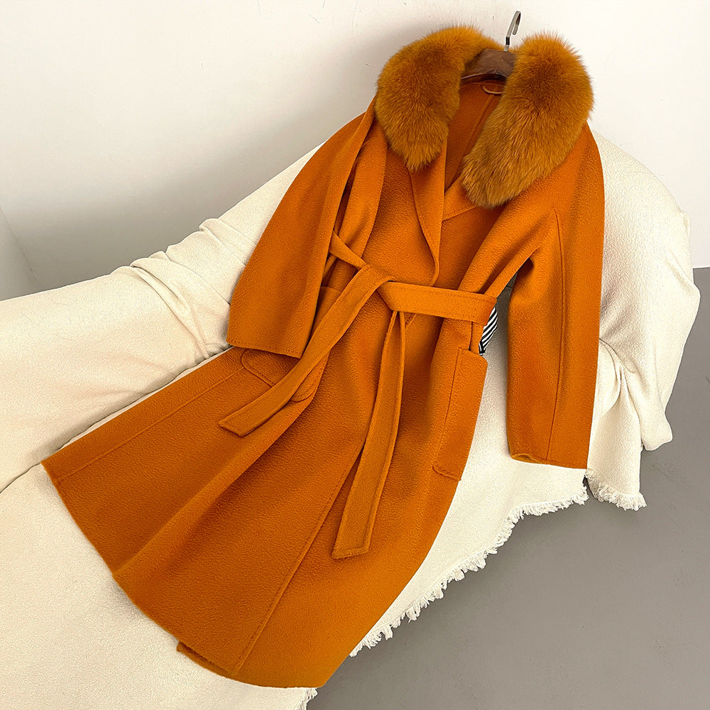 Autumn and winter woolen coat long Korean version of high-quality water ripple double-sided wool coat women's high-end cashmere coat
