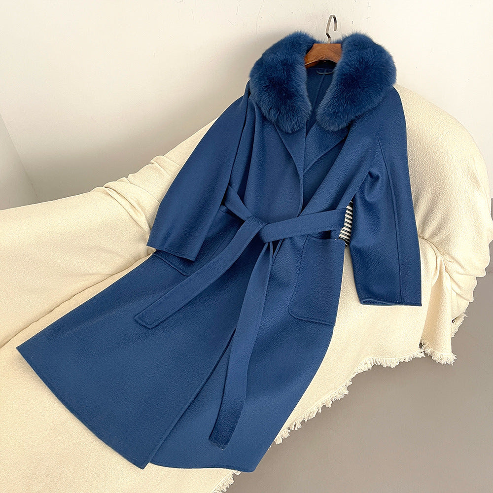 Autumn and winter woolen coat long Korean version of high-quality water ripple double-sided wool coat women's high-end cashmere coat