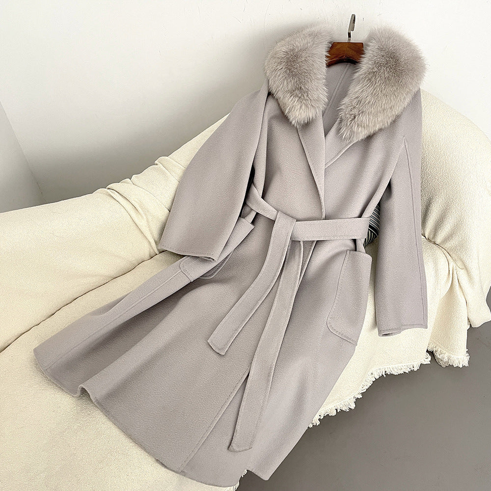 Autumn and winter woolen coat long Korean version of high-quality water ripple double-sided wool coat women's high-end cashmere coat