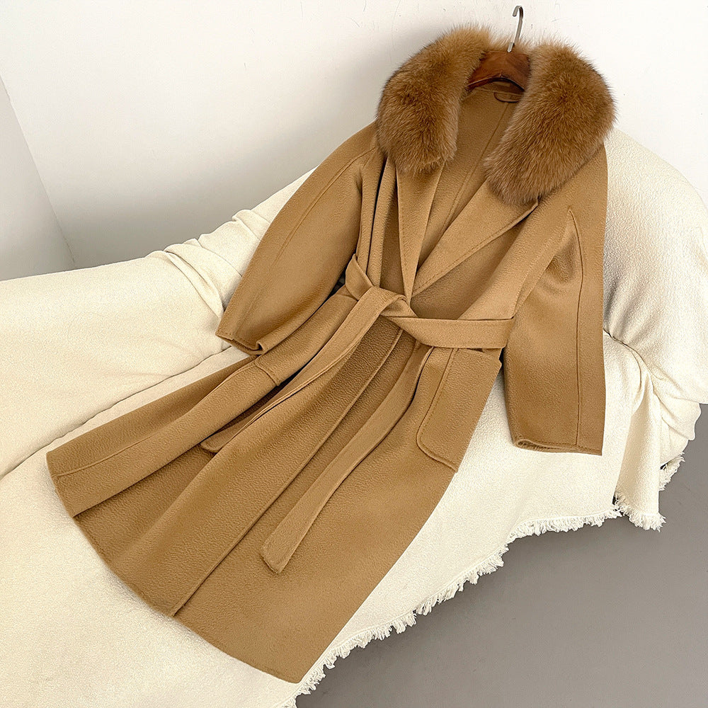 Autumn and winter woolen coat long Korean version of high-quality water ripple double-sided wool coat women's high-end cashmere coat