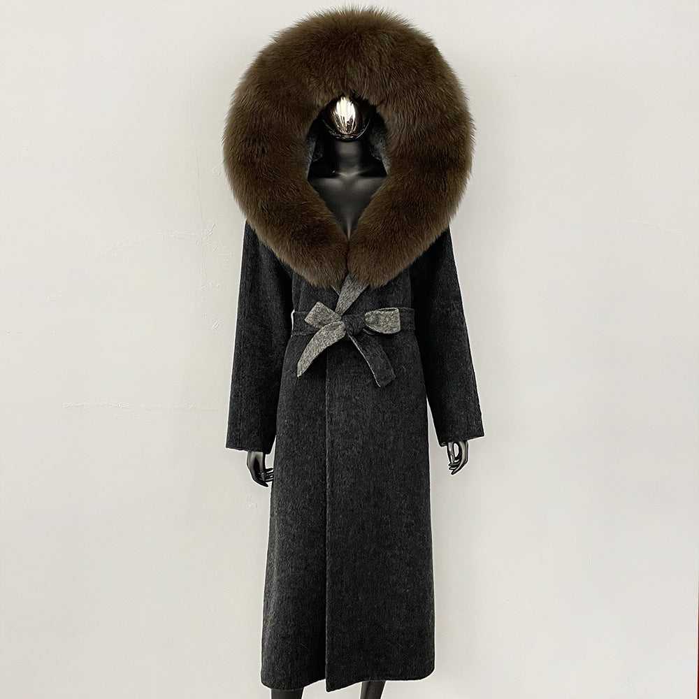2025 autumn and winter new high-end coat mink woolen coat women's lace-up high-quality double-sided woolen coat