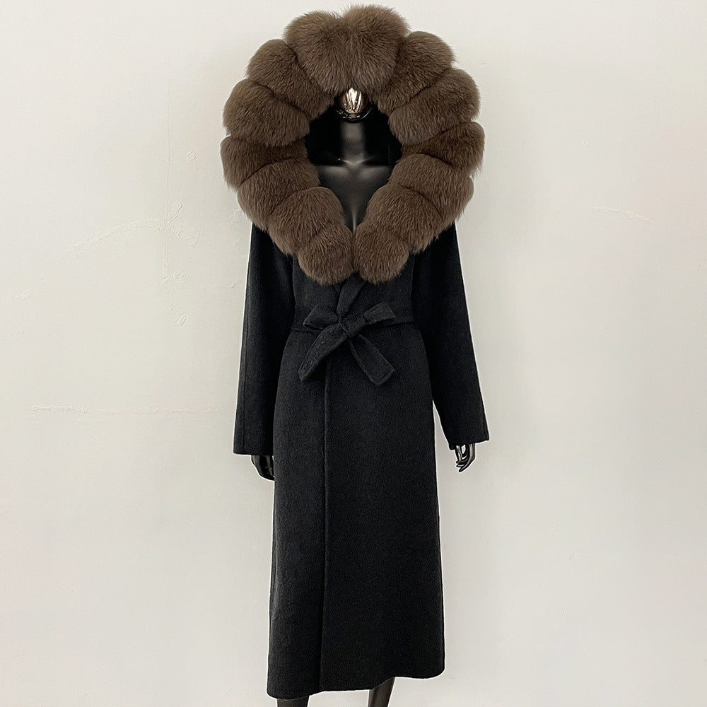 2025 autumn and winter new high-end coat mink woolen coat women's lace-up high-quality double-sided woolen coat
