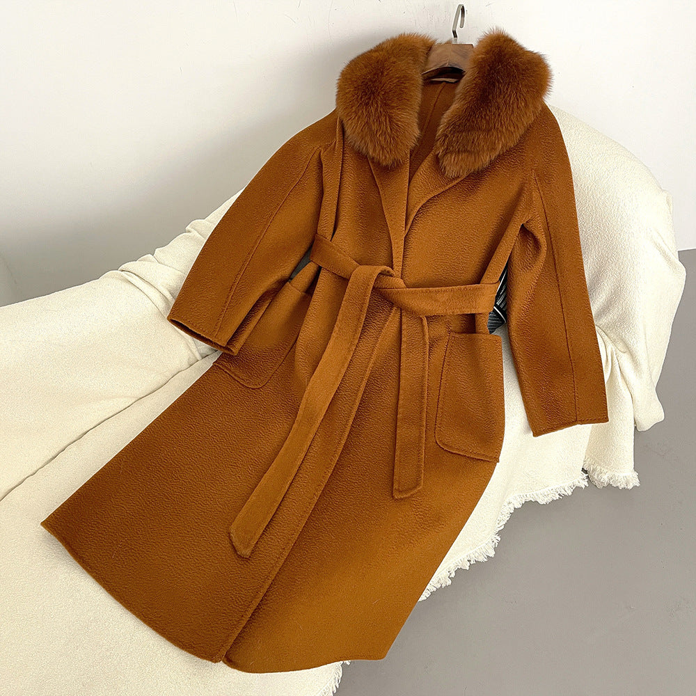 Autumn and winter woolen coat long Korean version of high-quality water ripple double-sided wool coat women's high-end cashmere coat