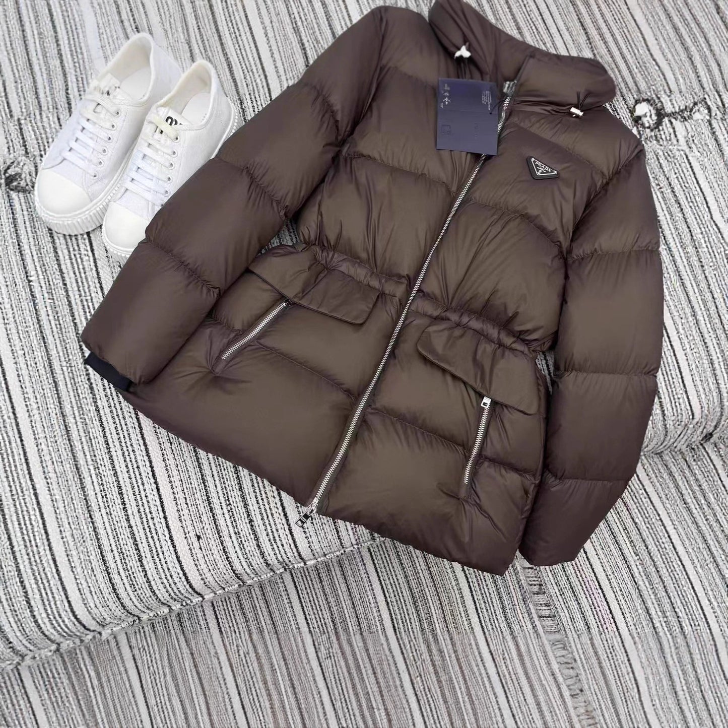 Nanyou Damkläder 2025 Höst och Vinter Hooded Vindtät dunjacka Dam dragsko Midja Skinny 90 White Goose Down Vinterkläder
