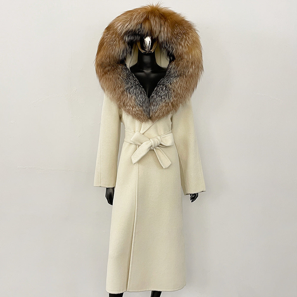 2025 autumn and winter new high-end coat mink woolen coat women's lace-up high-quality double-sided woolen coat
