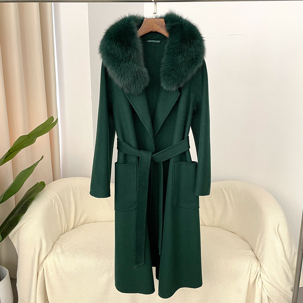 Autumn and winter woolen coat long Korean version of high-quality water ripple double-sided wool coat women's high-end cashmere coat