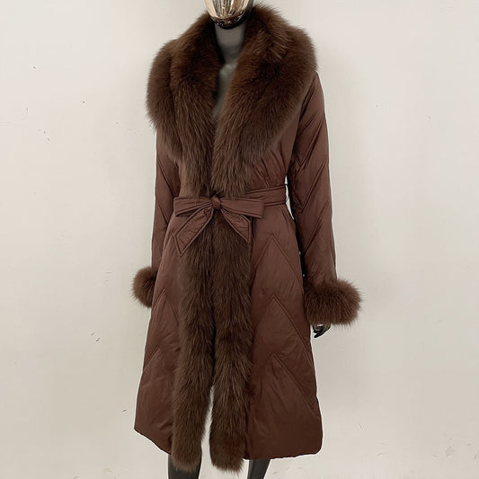 25 Höst och vinter high-end gåsdun kläder kvinnlig räv hår sjal krage dunjacka midja medium och lång ung mode varm