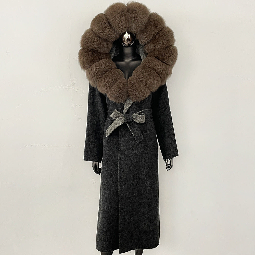 2025 autumn and winter new high-end coat mink woolen coat women's lace-up high-quality double-sided woolen coat