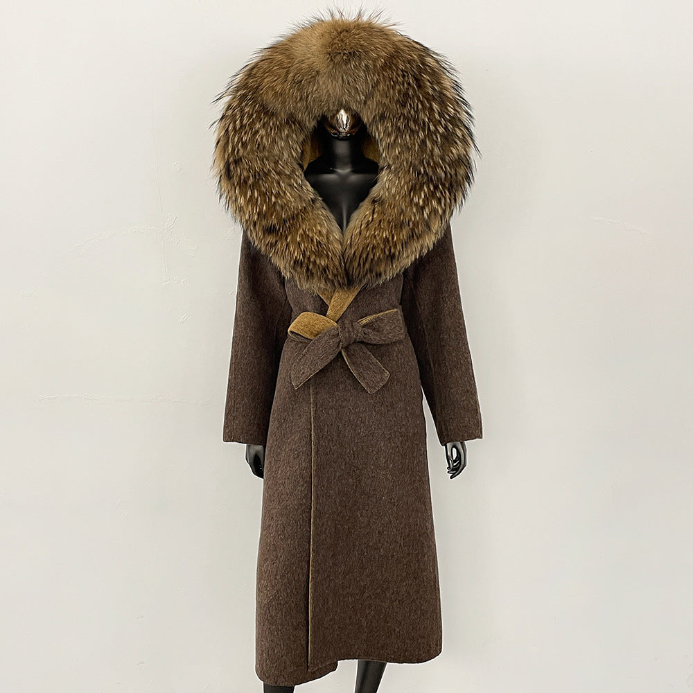 2025 autumn and winter new high-end coat mink woolen coat women's lace-up high-quality double-sided woolen coat
