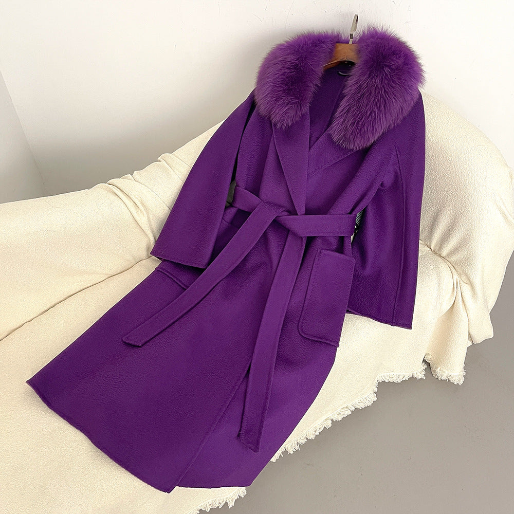 Autumn and winter woolen coat long Korean version of high-quality water ripple double-sided wool coat women's high-end cashmere coat