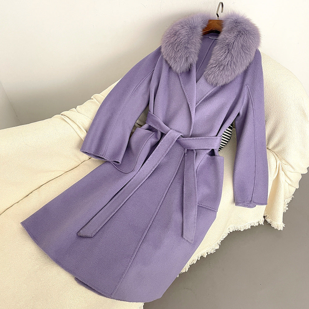 Autumn and winter woolen coat long Korean version of high-quality water ripple double-sided wool coat women's high-end cashmere coat