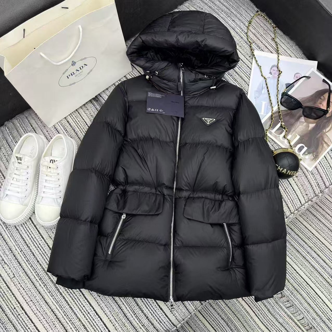 Nanyou Damkläder 2025 Höst och Vinter Hooded Vindtät dunjacka Dam dragsko Midja Skinny 90 White Goose Down Vinterkläder
