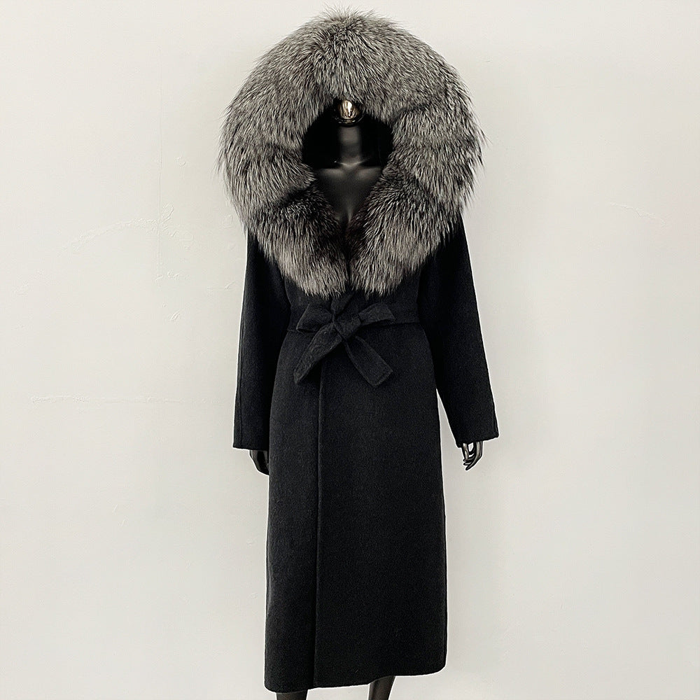 2025 autumn and winter new high-end coat mink woolen coat women's lace-up high-quality double-sided woolen coat