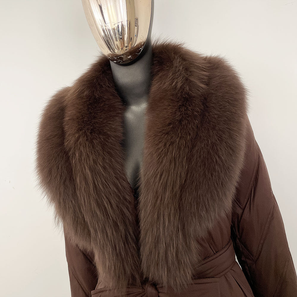 25 Höst och vinter high-end gåsdun kläder kvinnlig räv hår sjal krage dunjacka midja medium och lång ung mode varm