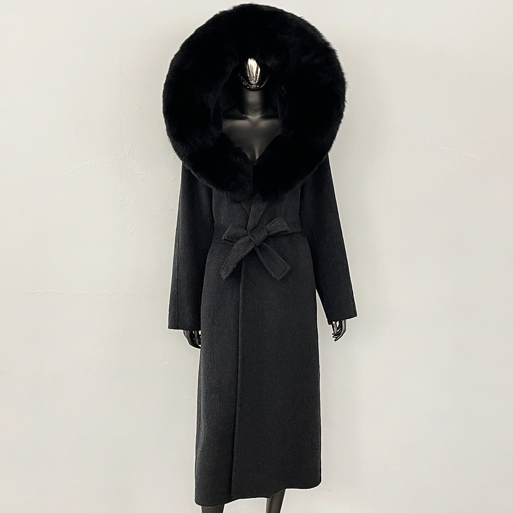 2025 autumn and winter new high-end coat mink woolen coat women's lace-up high-quality double-sided woolen coat