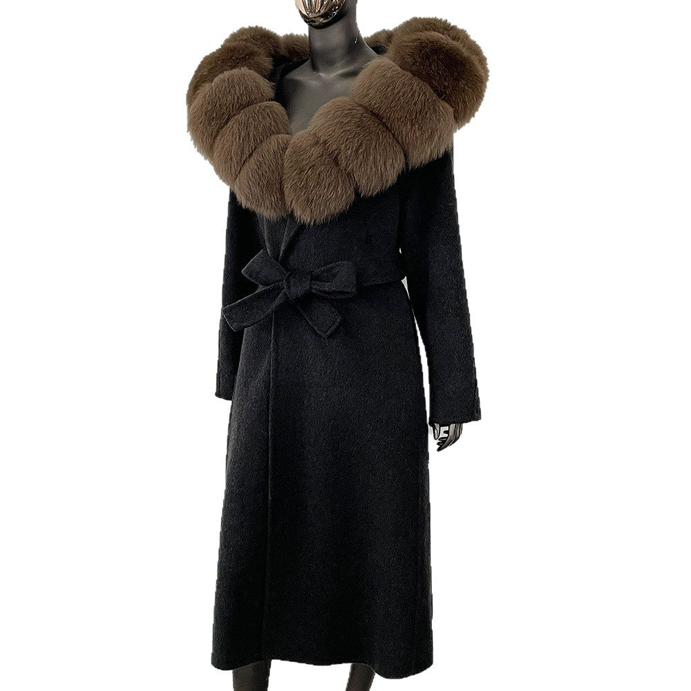 2025 autumn and winter new high-end coat mink woolen coat women's lace-up high-quality double-sided woolen coat