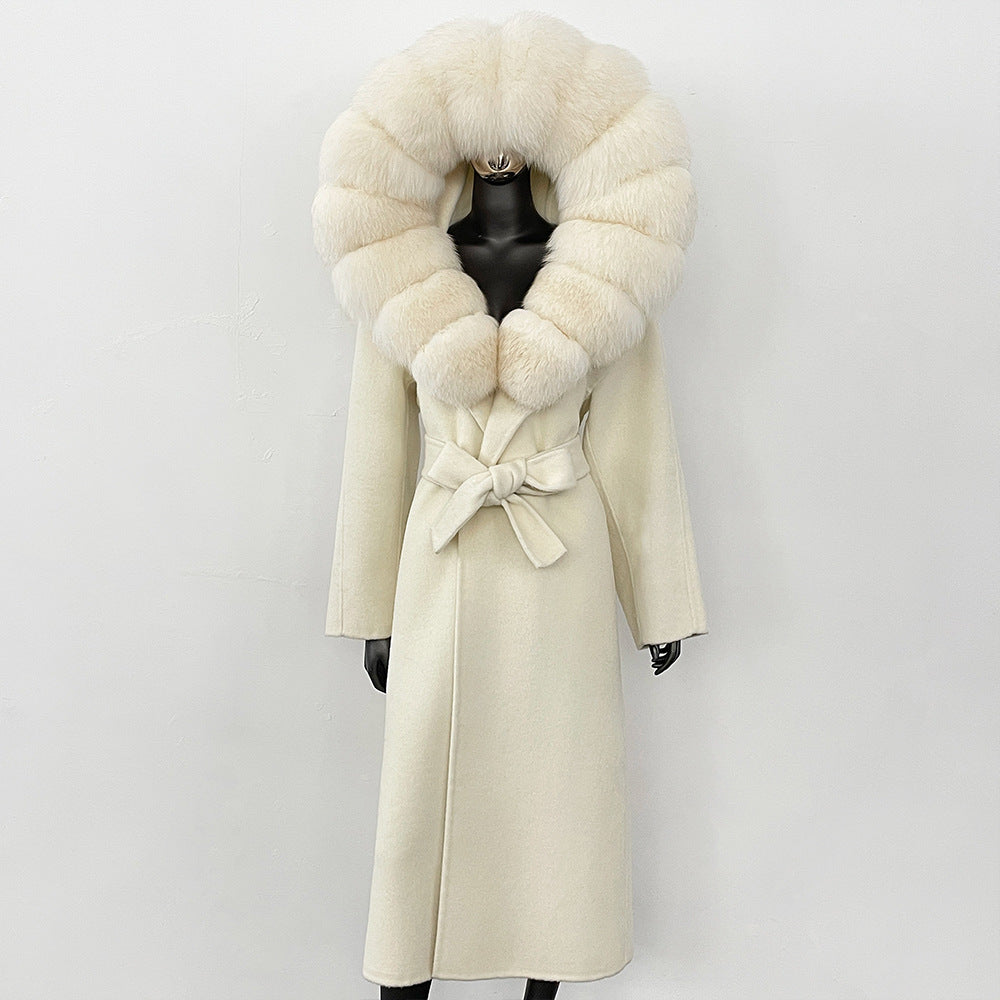2025 autumn and winter new high-end coat mink woolen coat women's lace-up high-quality double-sided woolen coat