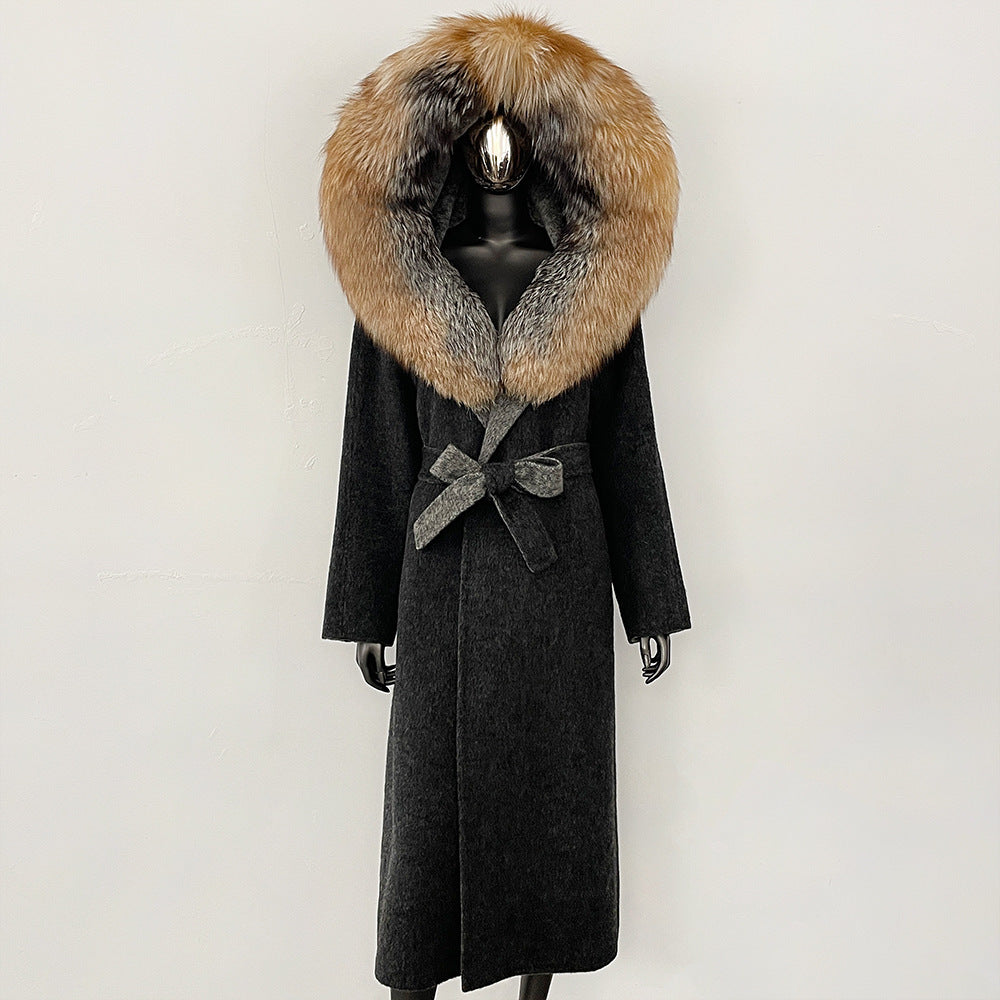 2025 autumn and winter new high-end coat mink woolen coat women's lace-up high-quality double-sided woolen coat
