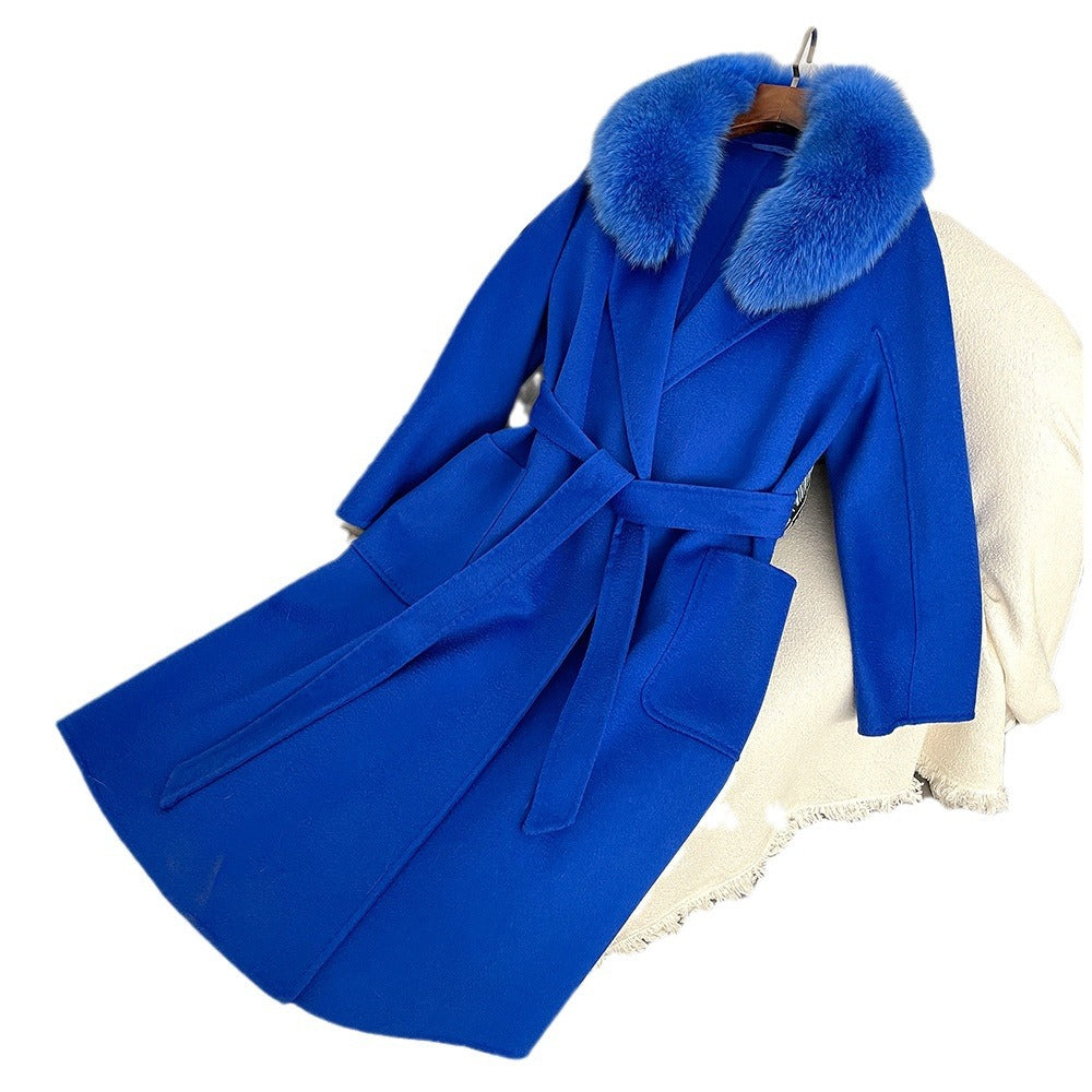 Autumn and winter woolen coat long Korean version of high-quality water ripple double-sided wool coat women's high-end cashmere coat