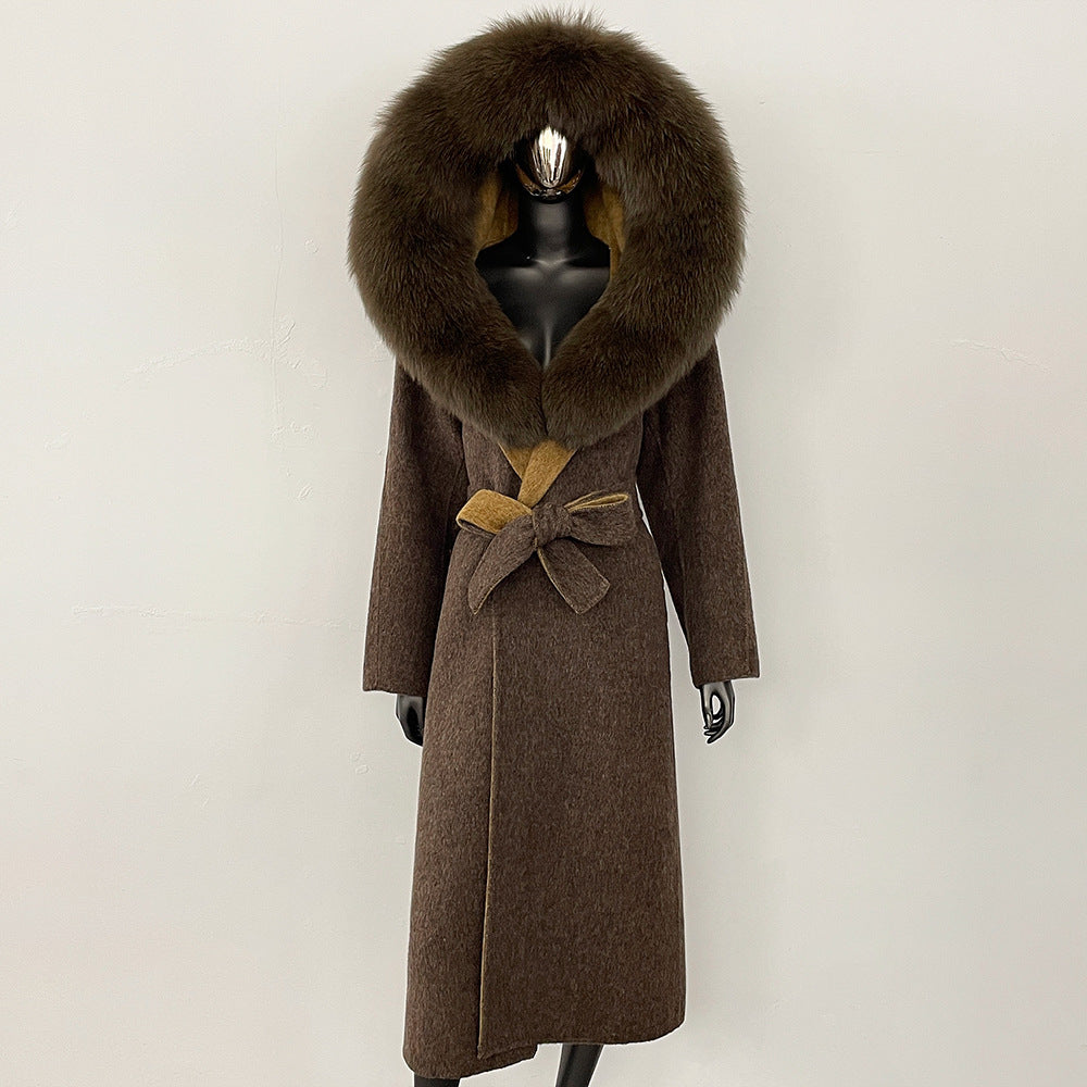 2025 autumn and winter new high-end coat mink woolen coat women's lace-up high-quality double-sided woolen coat