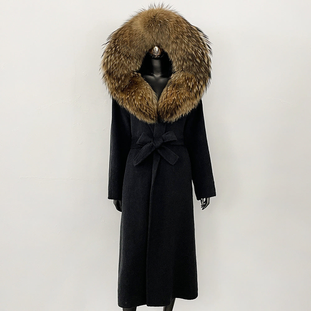2025 autumn and winter new high-end coat mink woolen coat women's lace-up high-quality double-sided woolen coat