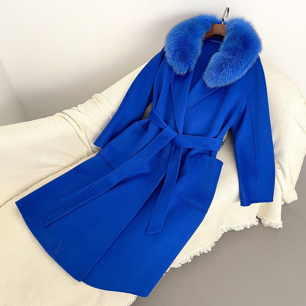 Autumn and winter woolen coat long Korean version of high-quality water ripple double-sided wool coat women's high-end cashmere coat